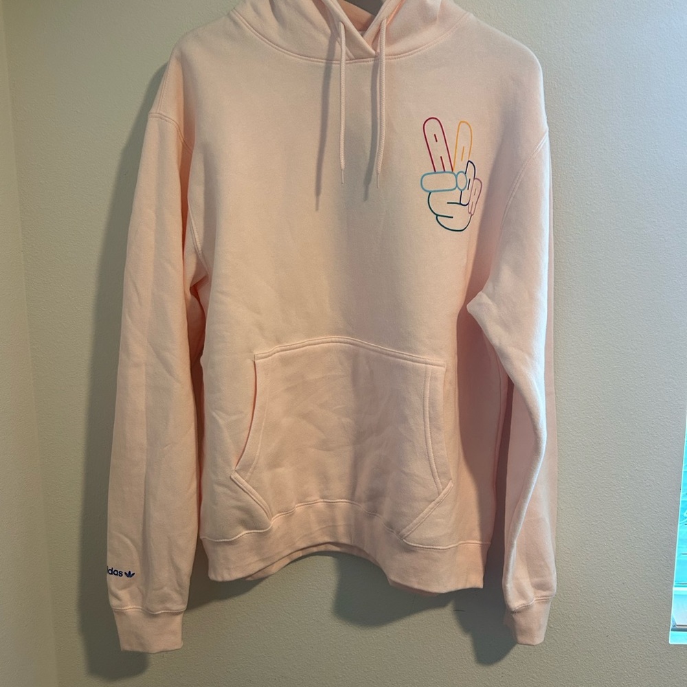 Adidas Light Pink Hoodie with Peace Graphic